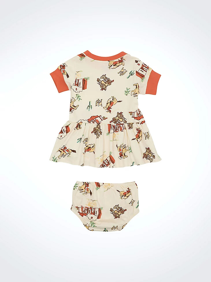 vestido blanco de cintura baja con estampado western para niña