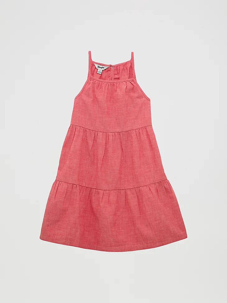 vestido largo rojo de tirantes escalonados para niña