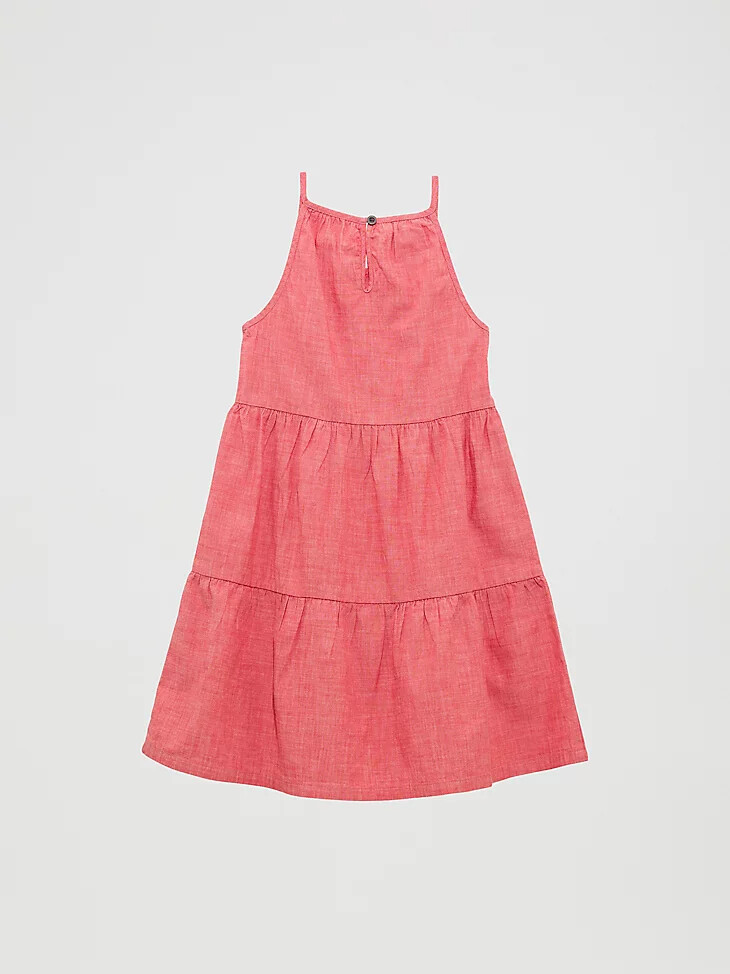 vestido largo rojo de tirantes escalonados para niña