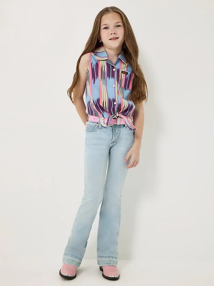 botas wrangler x lainey wilson con dobladillo sin rematar para niña lavado azul blanqueado