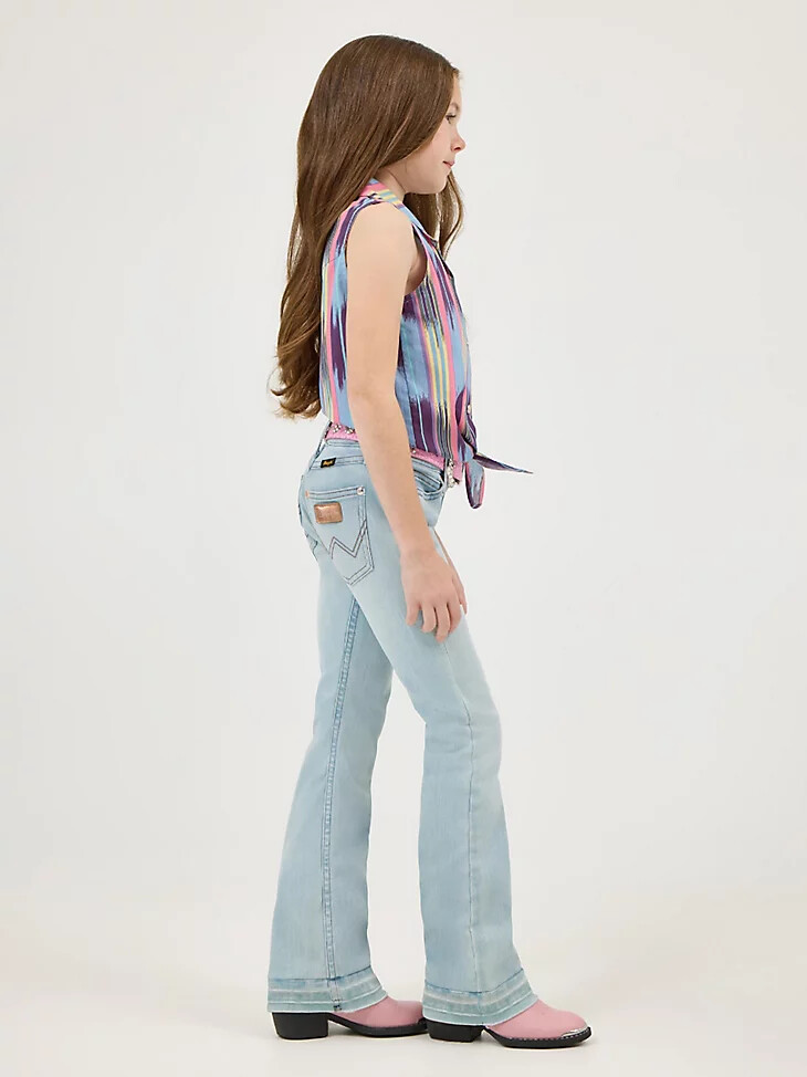 botas wrangler x lainey wilson con dobladillo sin rematar para niña lavado azul blanqueado
