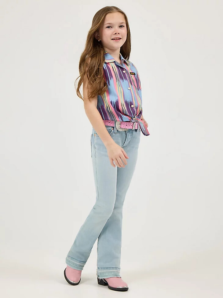 botas wrangler x lainey wilson con dobladillo sin rematar para niña lavado azul blanqueado