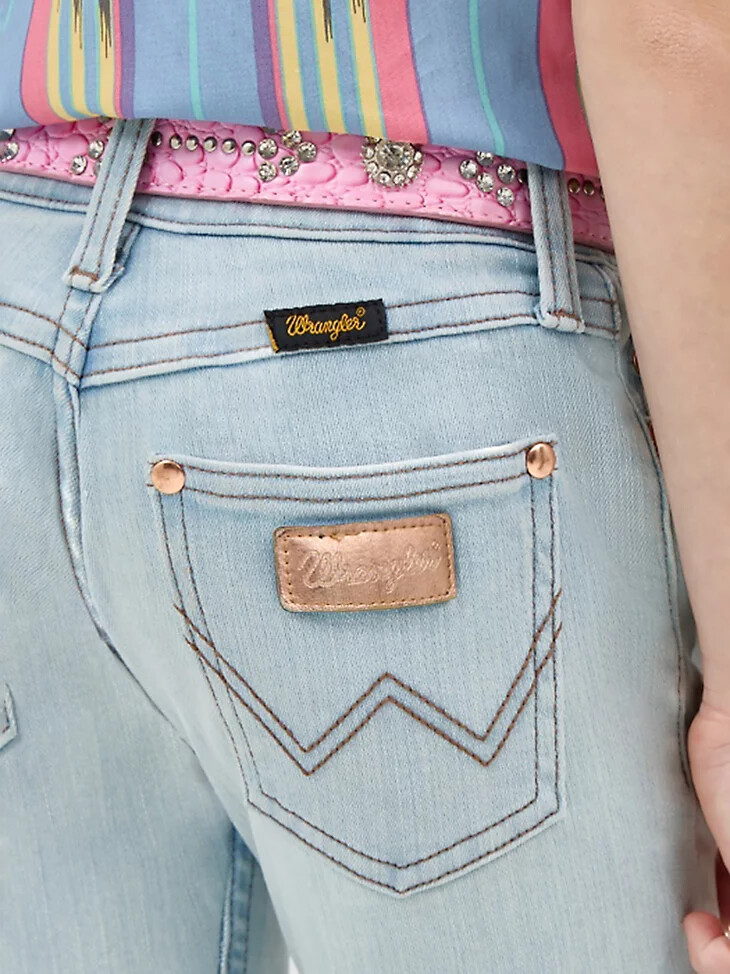 botas wrangler x lainey wilson con dobladillo sin rematar para niña lavado azul blanqueado