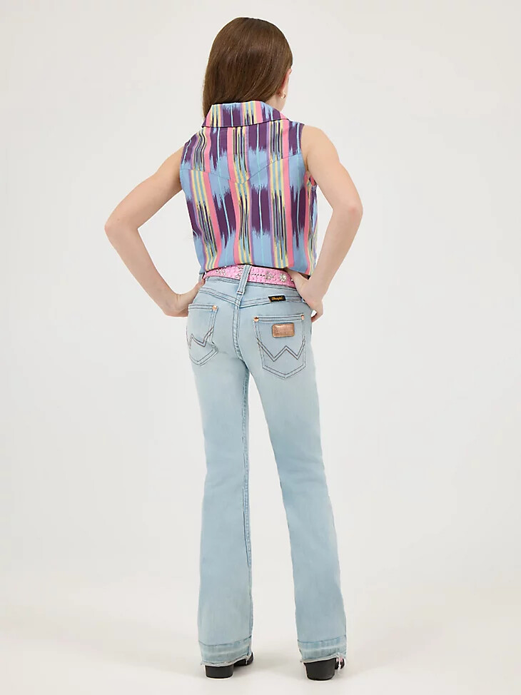 botas wrangler x lainey wilson con dobladillo sin rematar para niña lavado azul blanqueado