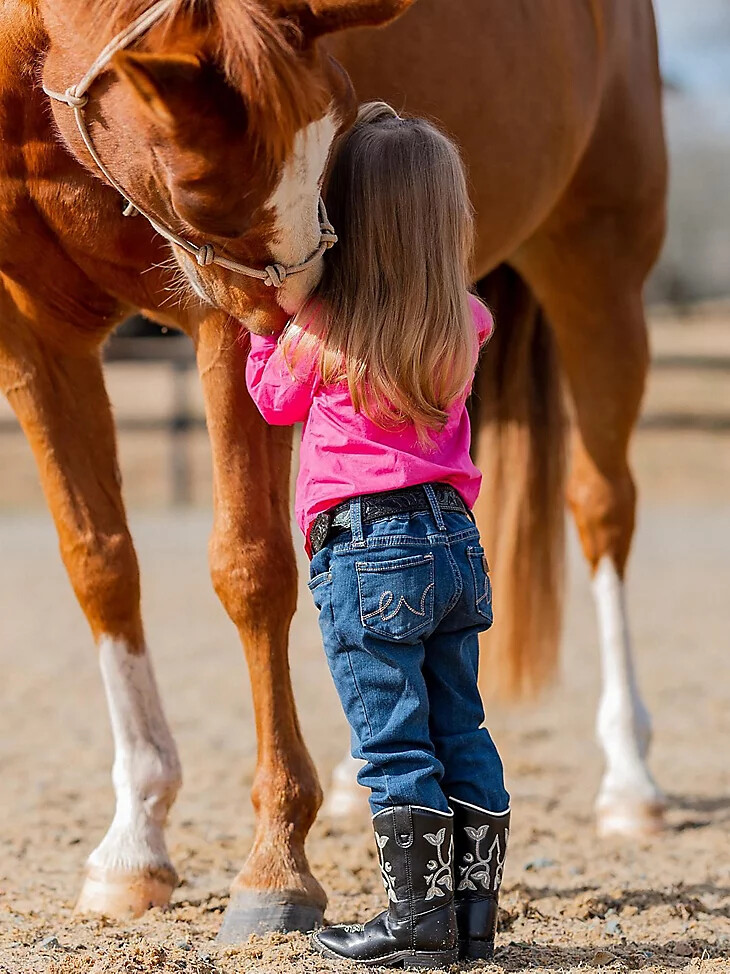 vaqueros de mezclilla estilo western con cinco bolsillos para niña
