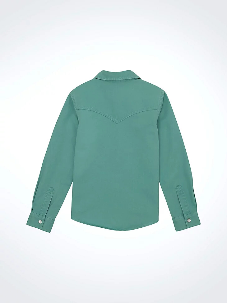 camisa vaquera con lavado de color para niña color verde azulado