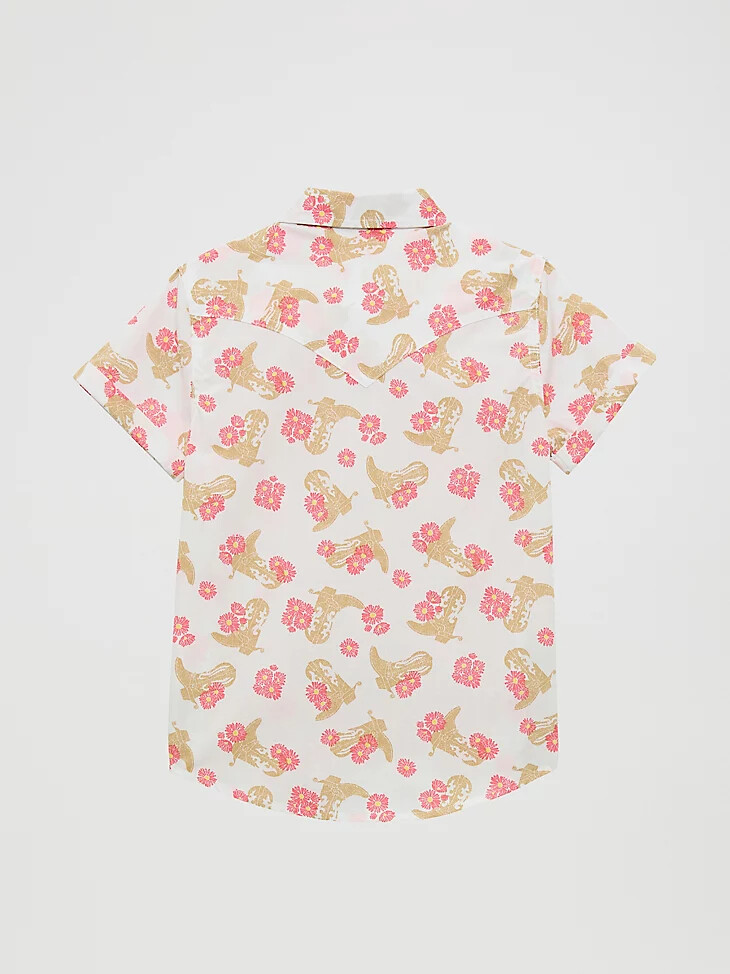 camisa vaquera con broches florales para niña y botas florales