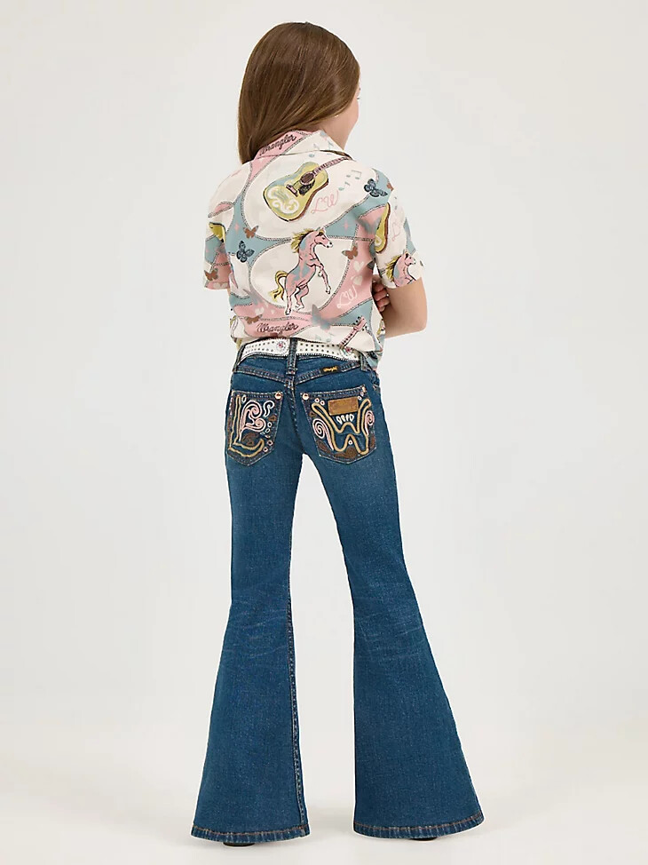 camisa de campamento con lazo frontal wrangler x lainey wilson para niña con estampado de semental salvaje
