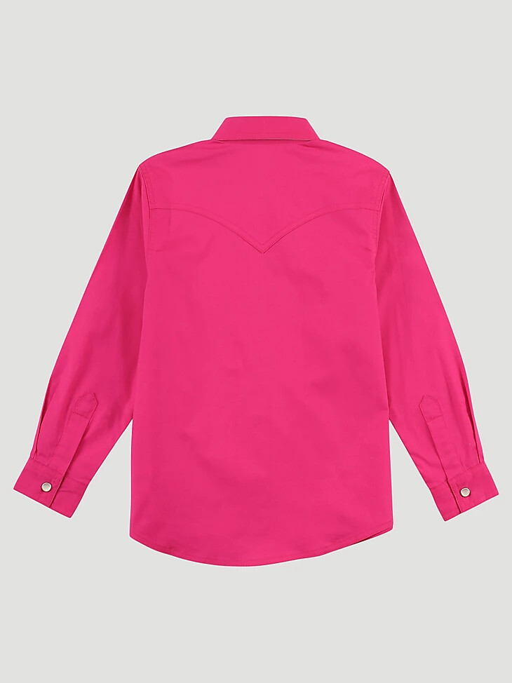 camisa vaquera lisa de manga larga para niña color rosa