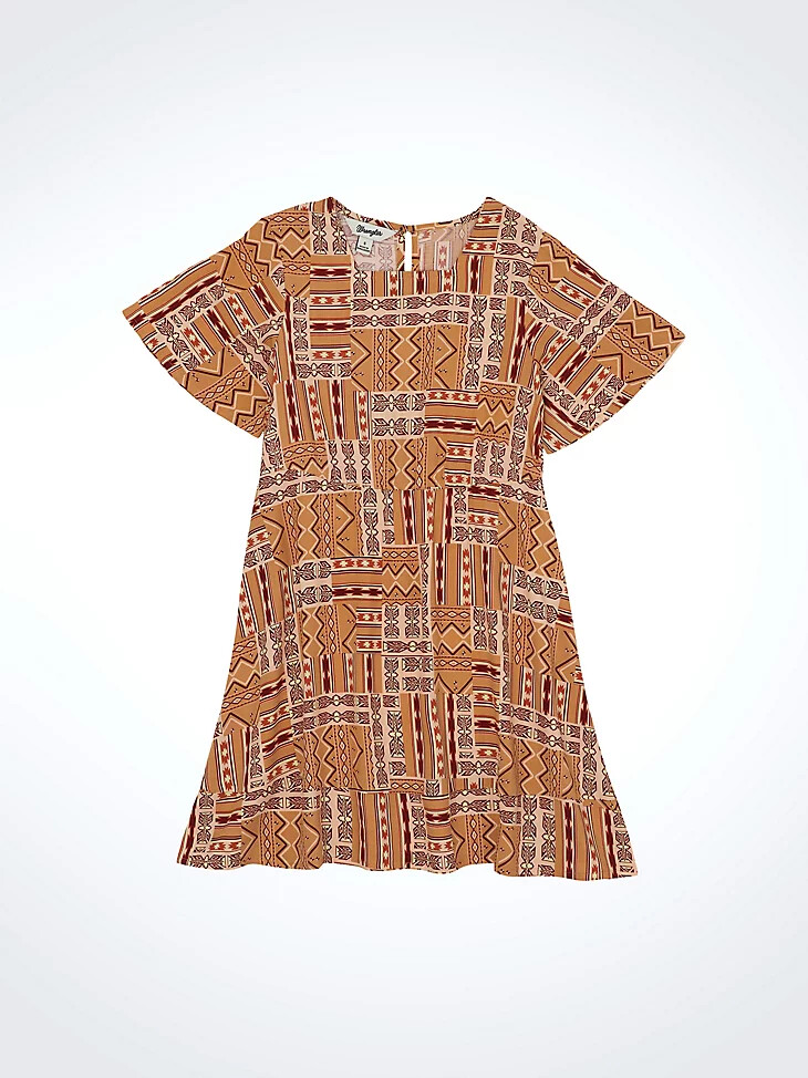 vestido estilo suroeste con mangas con volantes para niña dorado