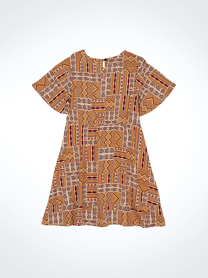 vestido estilo suroeste con mangas con volantes para niña dorado