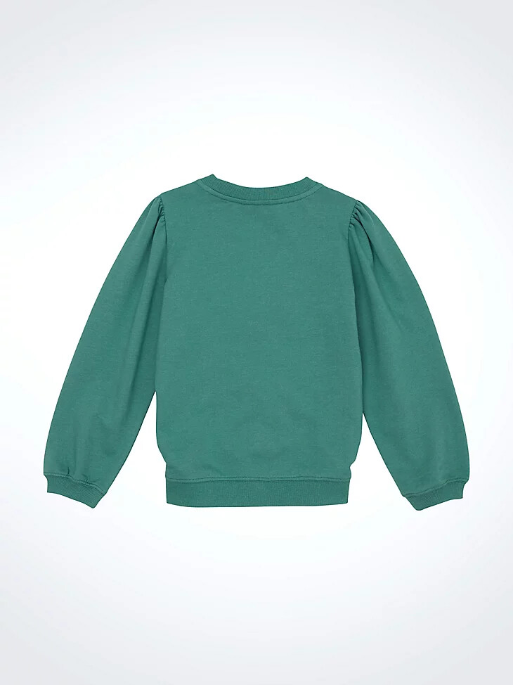 suéter wrangler con mangas abullonadas y estampado gráfico para niña color verde azulado