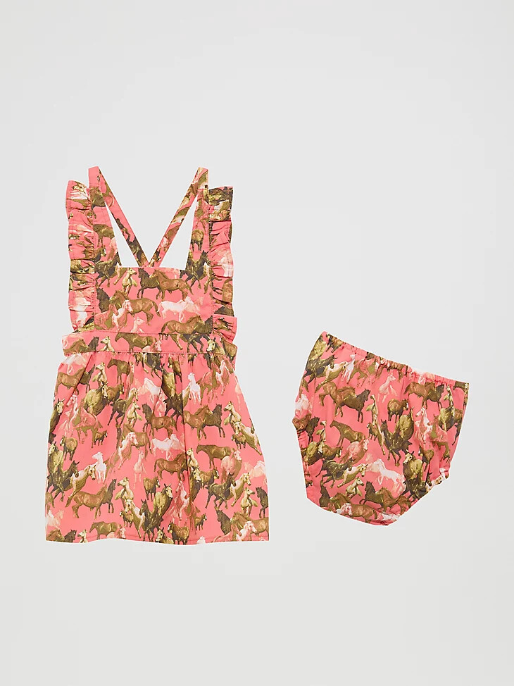 vestido estilo pichi con mangas con volantes para niña color coral