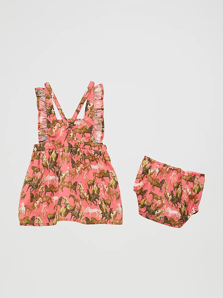 vestido estilo pichi con mangas con volantes para niña color coral