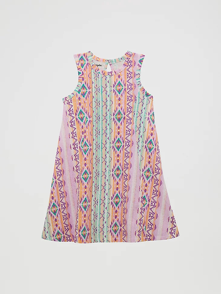 vestido sin mangas estilo western para niña morado geométrico