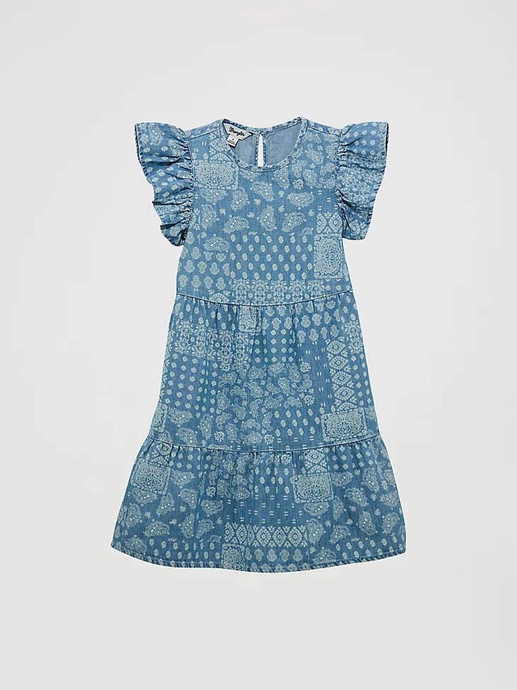 vestido vaquero con mangas con volantes para niña