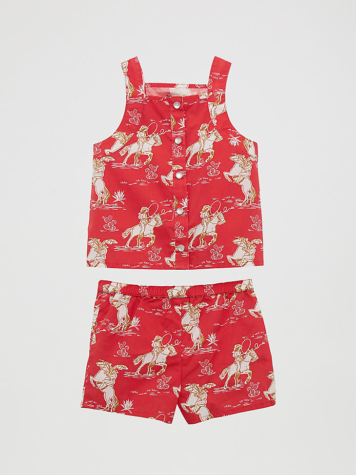 conjunto de pantalones cortos con estampado western para niña pequeña caballo rojo