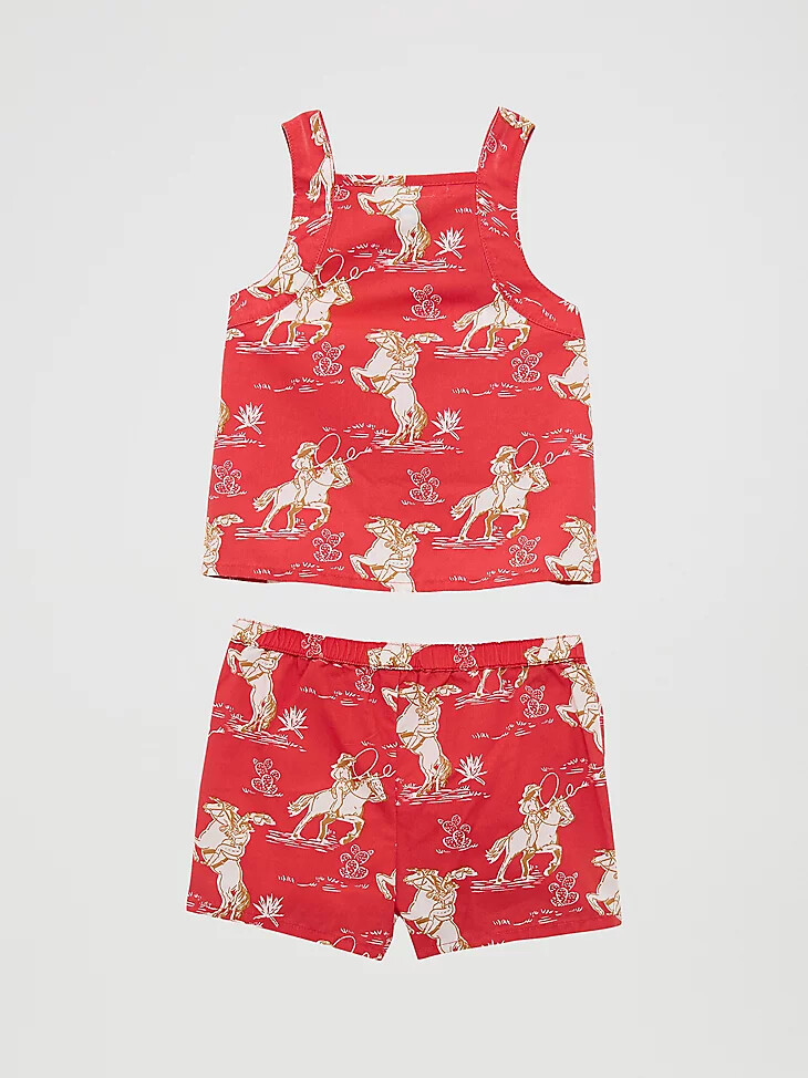 conjunto de pantalones cortos con estampado western para niña pequeña caballo rojo