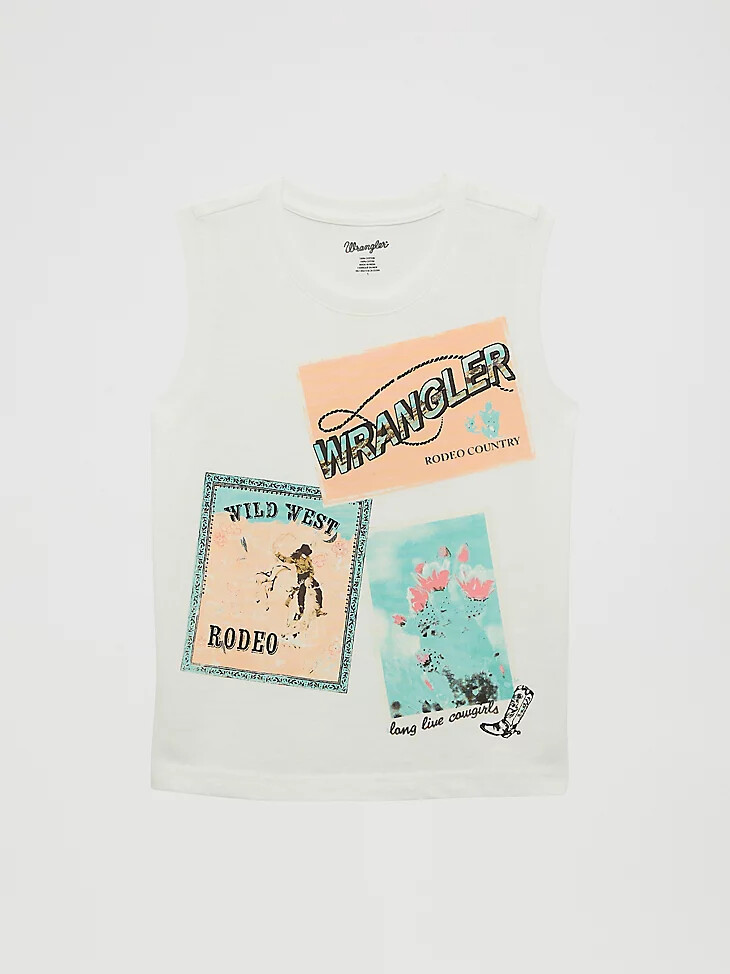 camiseta sin mangas con gráfico occidental para niña blanca
