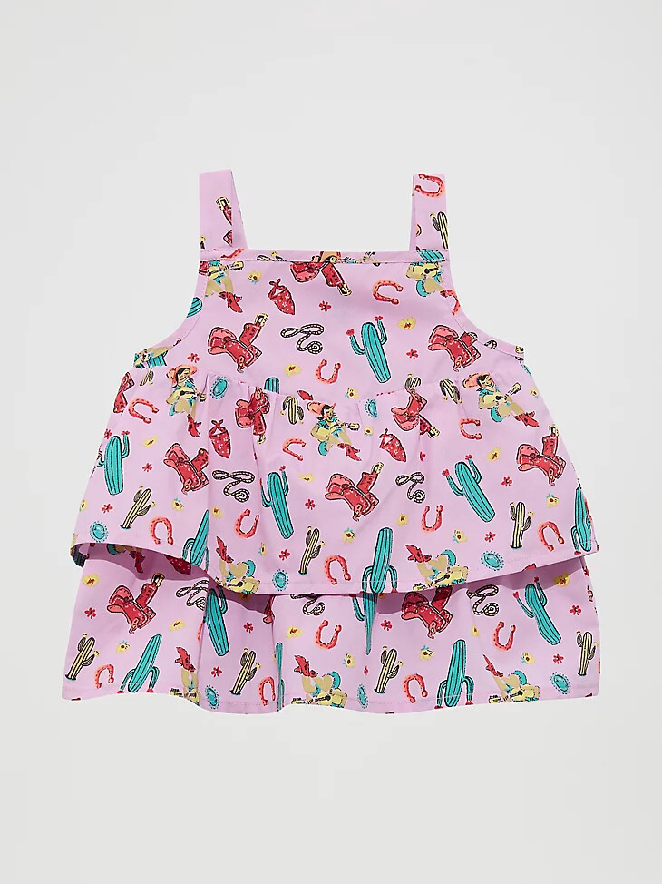 camiseta de tirantes con volantes y estampado de cactus morado para niña