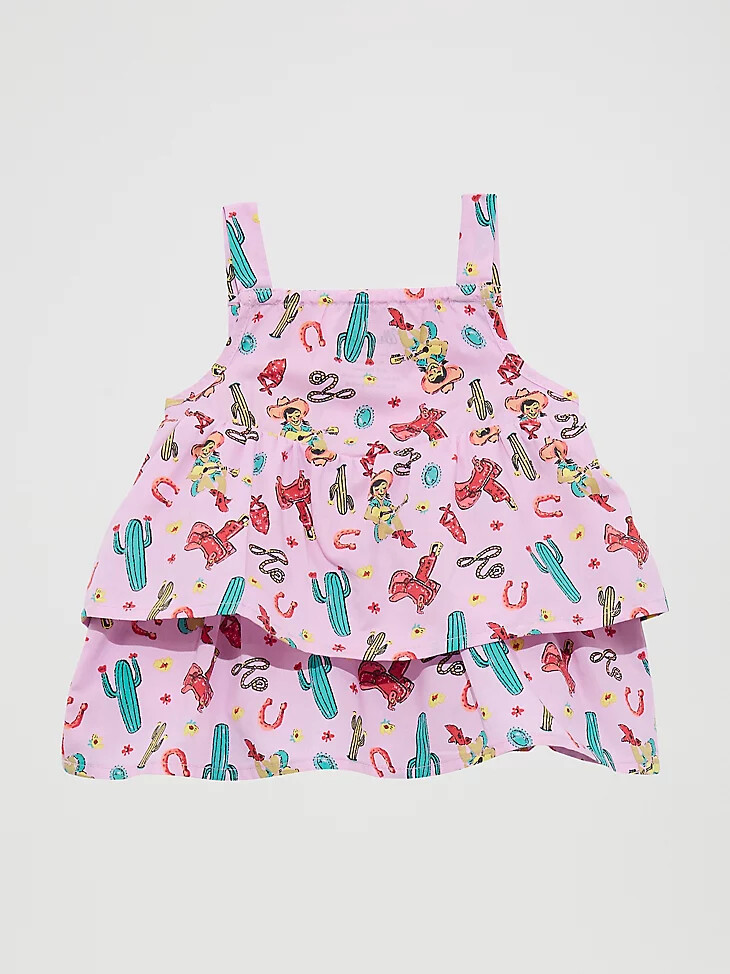 camiseta de tirantes con volantes y estampado de cactus morado para niña