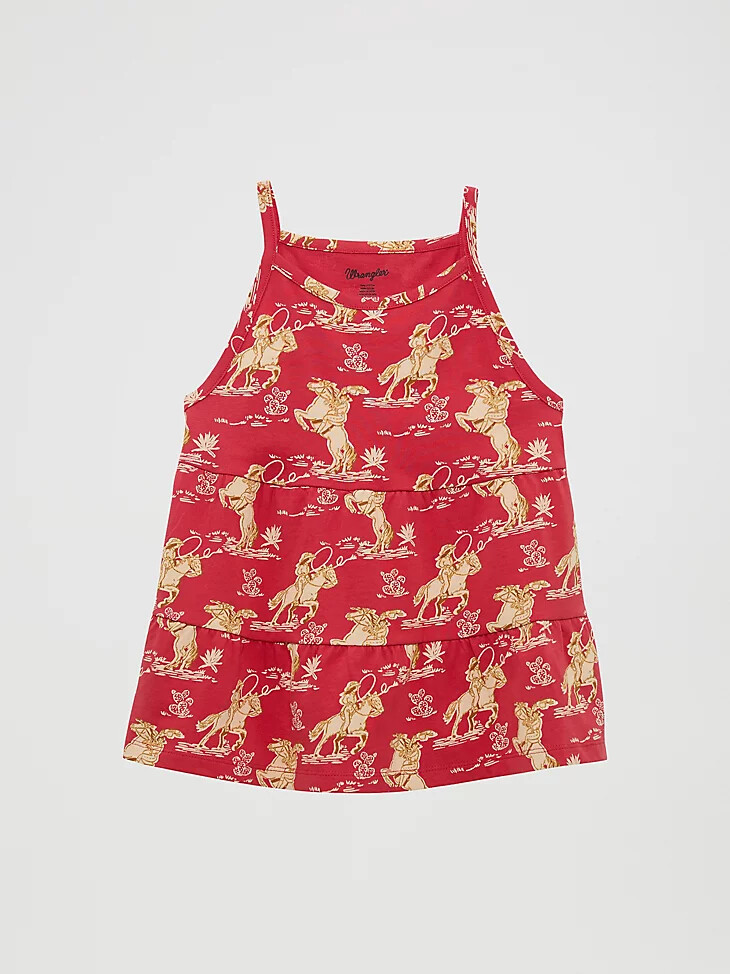 camisola vaquera de punto escalonado para niña caballo rojo