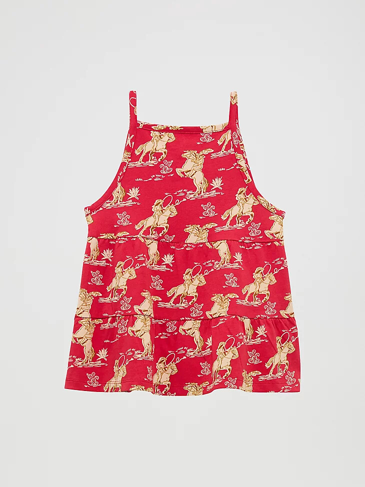 camisola vaquera de punto escalonado para niña caballo rojo