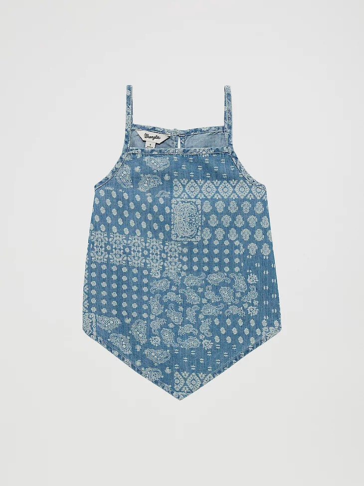 camisola trapecio con dobladillo de pañuelo para niña de mezclilla