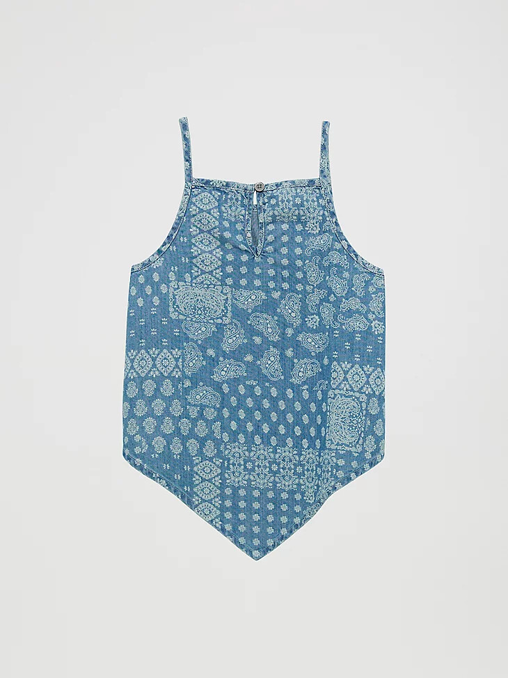 camisola trapecio con dobladillo de pañuelo para niña de mezclilla