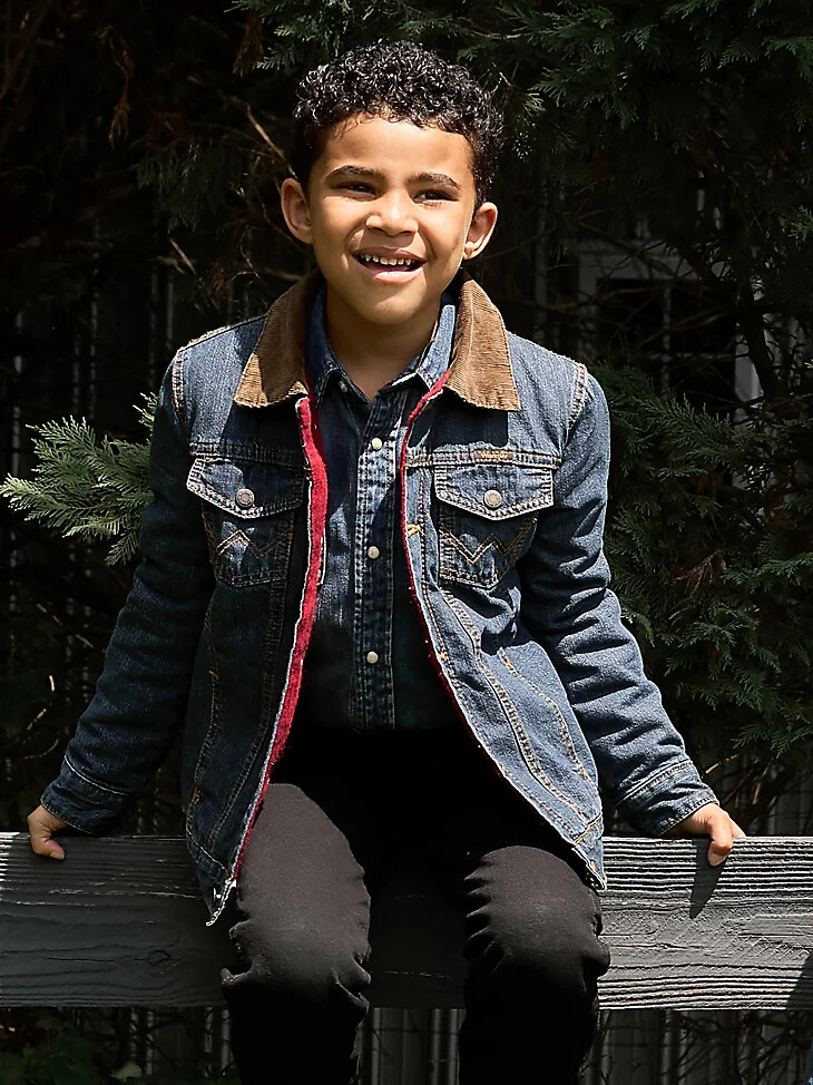 chaqueta vaquera con forro de manta wrangler para niño azul rústico