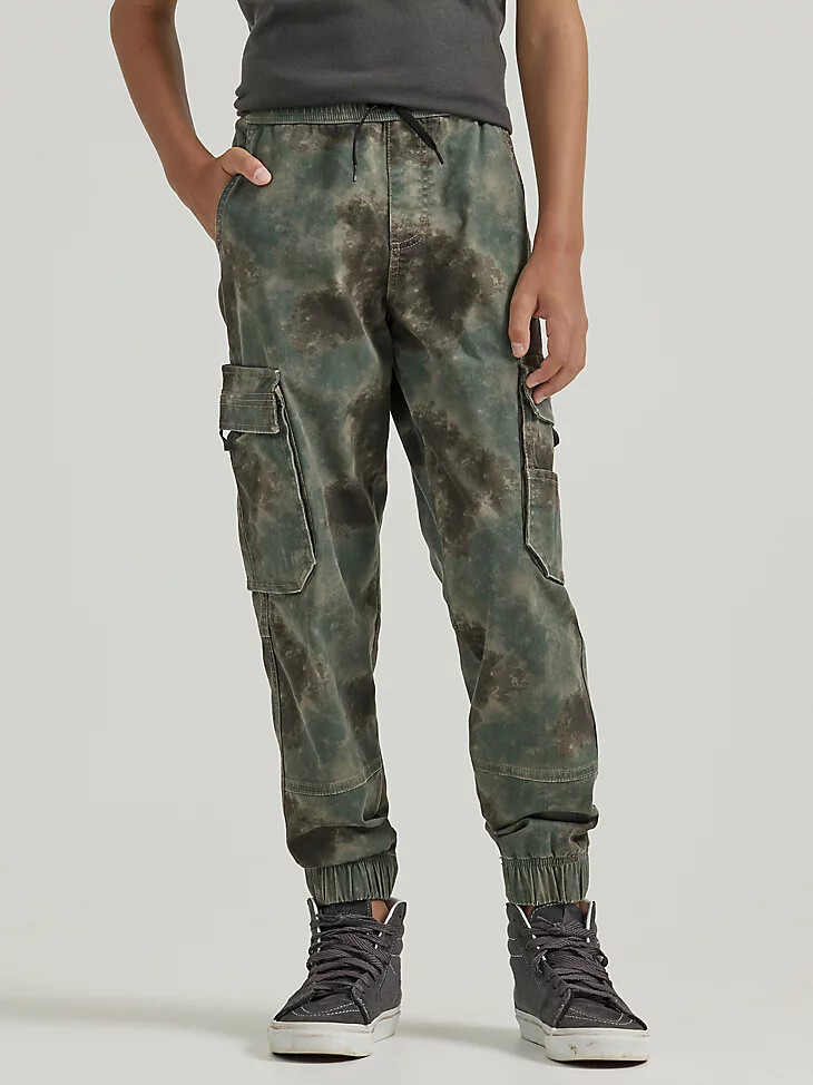 jogger cargo holgado para niño 8-16 camuflaje borroso bosque