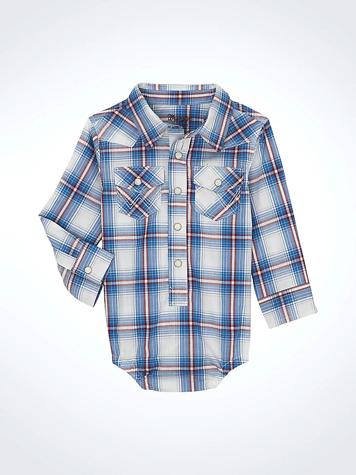 body de manga larga con broches estilo western para bebé niño azul costero