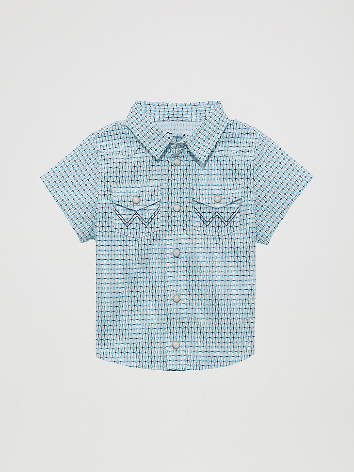 camisa vaquera de manga corta para niño pequeño con broches azules