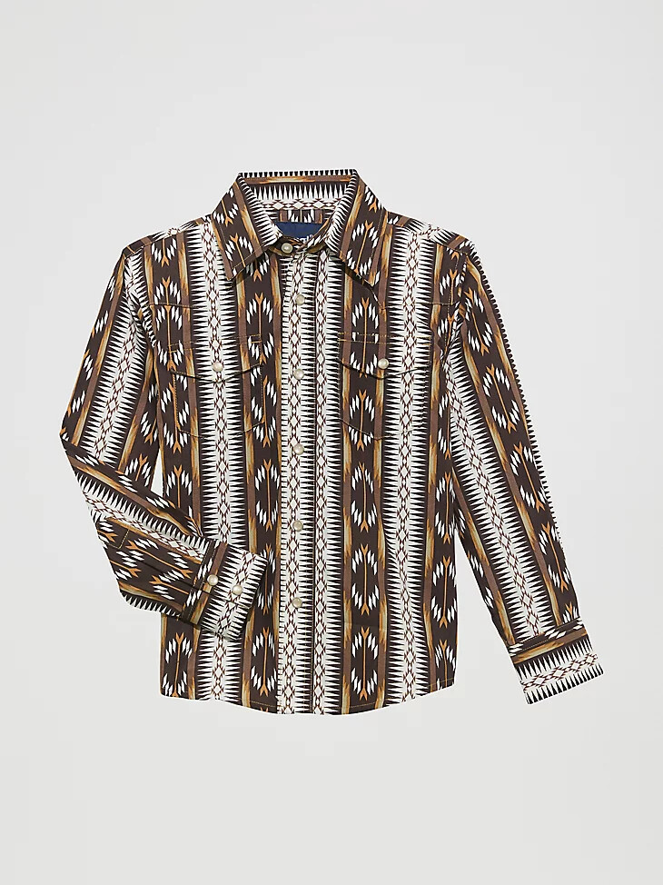 camisa vaquera de manga larga checotah para niño con broches y cadena marrón