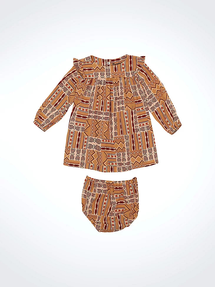 vestido trapecio con estampado occidental para niña dorado