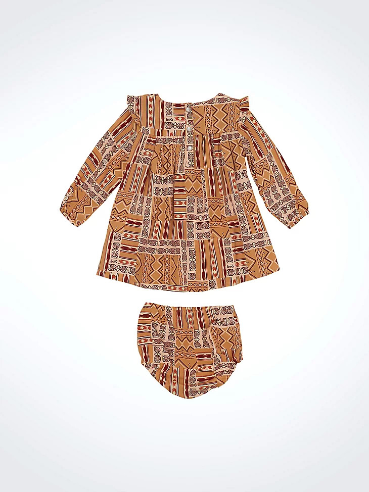 vestido trapecio con estampado occidental para niña dorado
