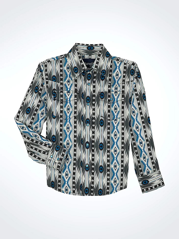 camisa vaquera de manga larga checotah para niño con broches en gris en contraste