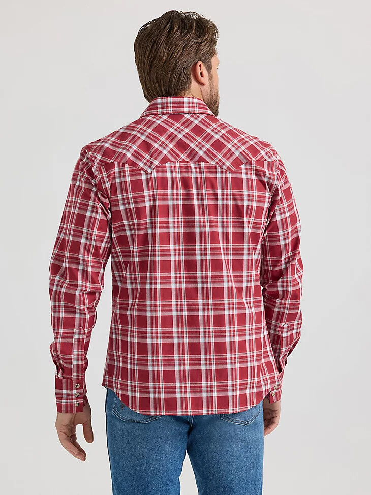 camisa vaquera wrangler retro de manga larga con bolsillo a presión y diseño de dientes de sierra para hombre scarlett