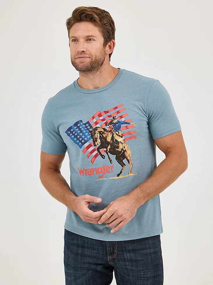 camiseta con el logotipo de la bandera americana de wrangler para hombre bandera de plomo