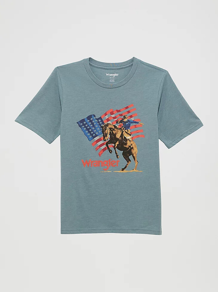 camiseta gráfica con logotipo frontal para niño en color plomo jaspeado