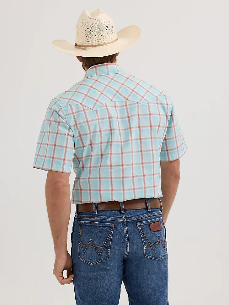 camisa wrangler retro de manga corta con bolsillo de diente de sierra y broche estilo western para hombre icy sea
