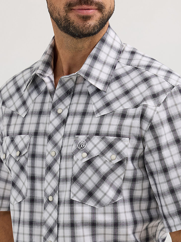 camisa vaquera wrangler retro de manga corta con bolsillo de diente de sierra y broches para hombre orca