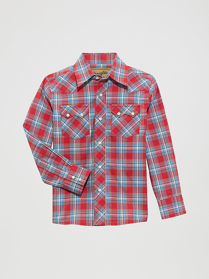 camisa wrangler retro western con broches a cuadros y bolsillos dentados delanteros color rojo cereza