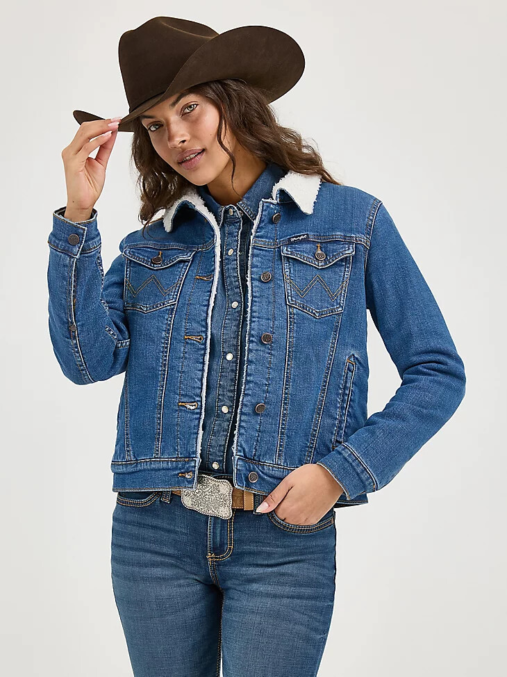 chaqueta vaquera estilo western con forro de sherpa wrangler retro para mujer