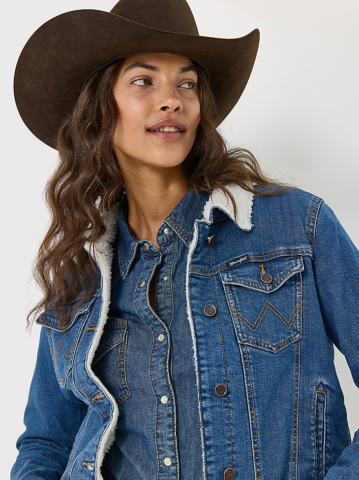 chaqueta vaquera estilo western con forro de sherpa wrangler retro para mujer