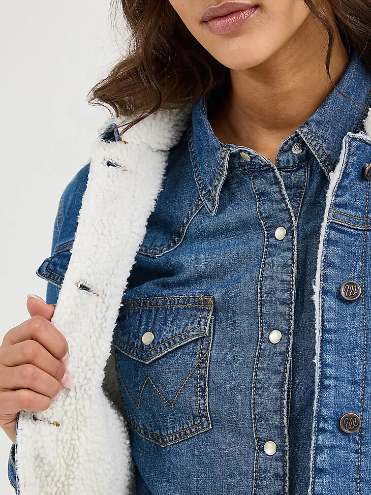 chaqueta vaquera estilo western con forro de sherpa wrangler retro para mujer