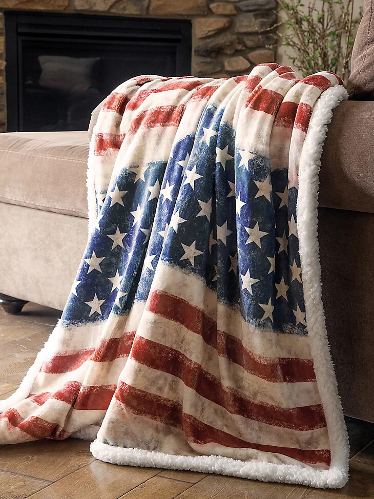 manta polar sherpa con bandera estadounidense de estrellas y rayas de wrangler multicolor