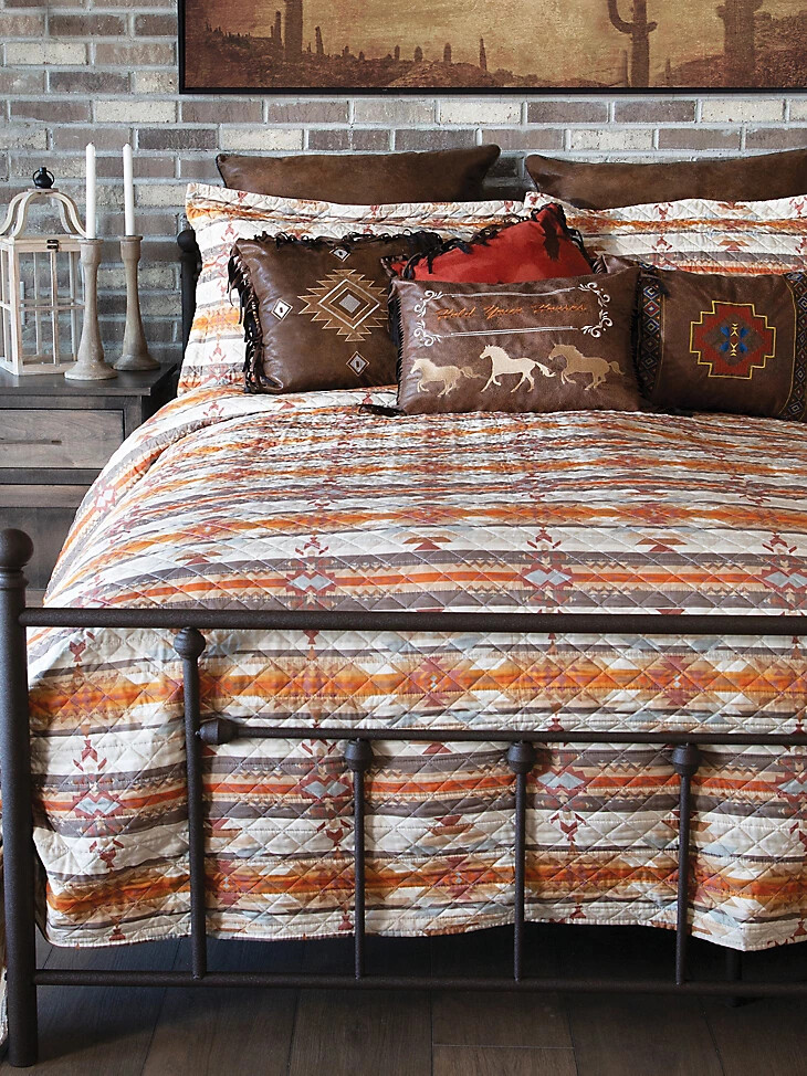 juego de cama acolchado wrangler amarillo sunset de 3 piezas tamaño queen color marrón