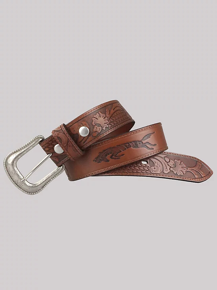 cinturón de cuero repujado wrangler para hombre color marrón