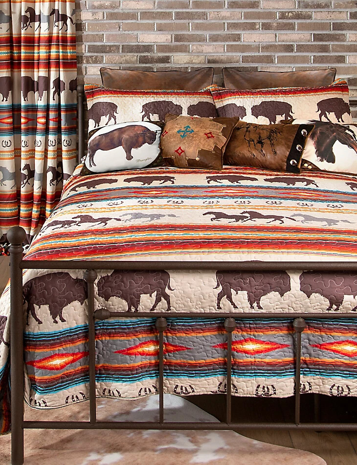 juego de cama wrangler western stripe de 3 piezas tamaño king color marrón